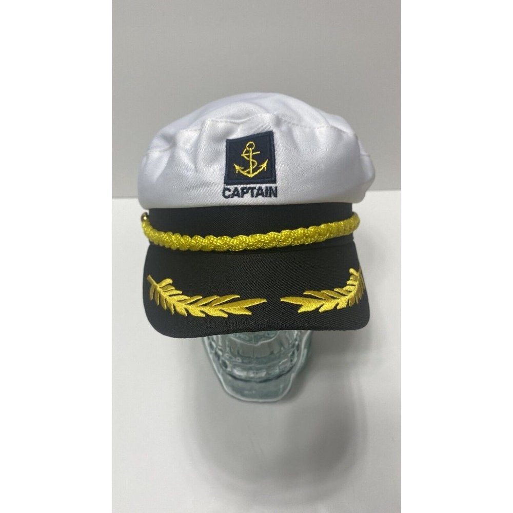 Brand New White & Black Boat Ship Captain Hat Sailor Hat Costume Cap, Adjustable